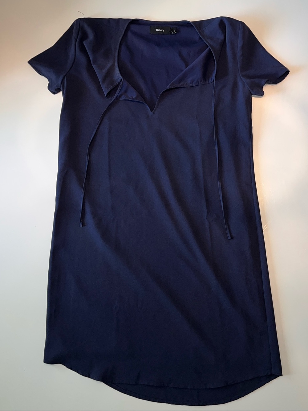 Theory Navy Short-Sleeve Tie-Neck Dress Top